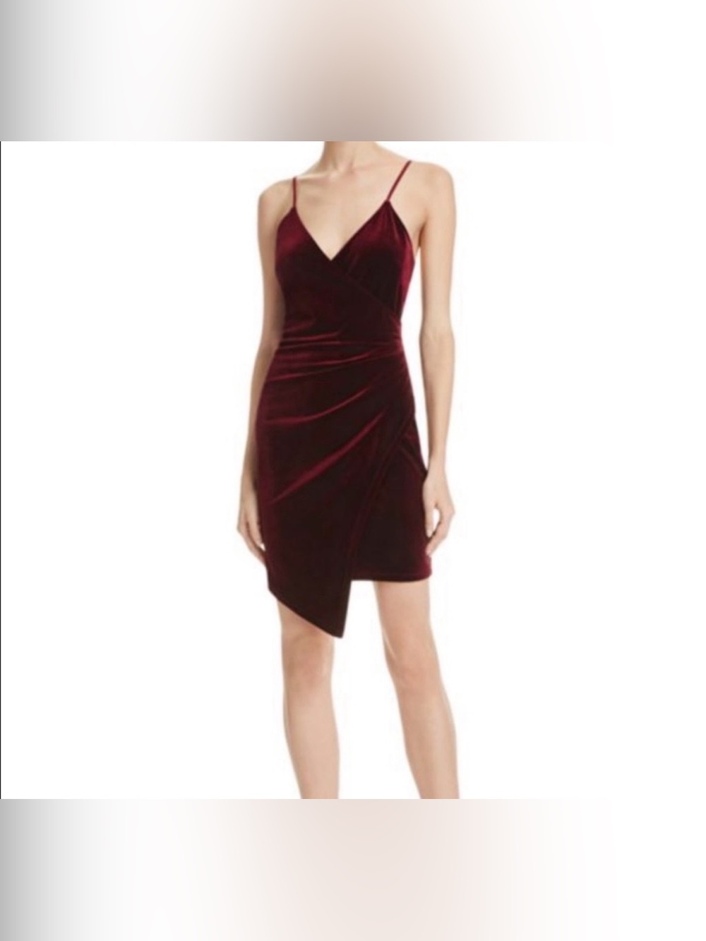 NWOT Sunset & Spring Red Velvet Dress Asymmetric Mini Ruched Holiday Cocktail